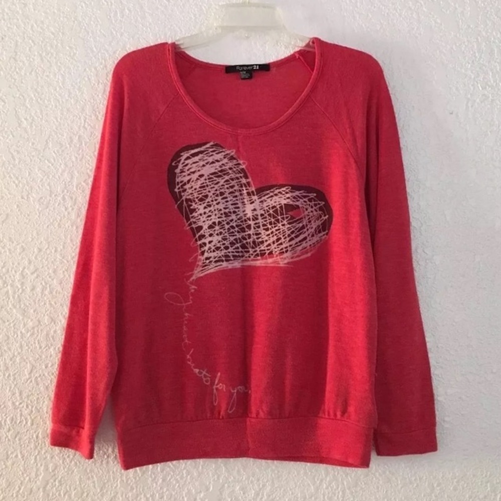 🚫SOLD🚫 Forever 21 Red Long Sleeve Heart Shirt